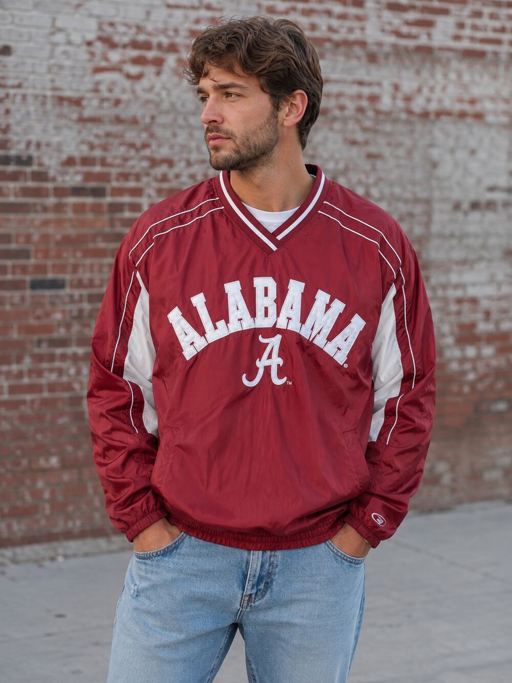 VINTAGE  ALABAMA Crimson Tide Pullover Lined Windbreaker Jacket Size Large
